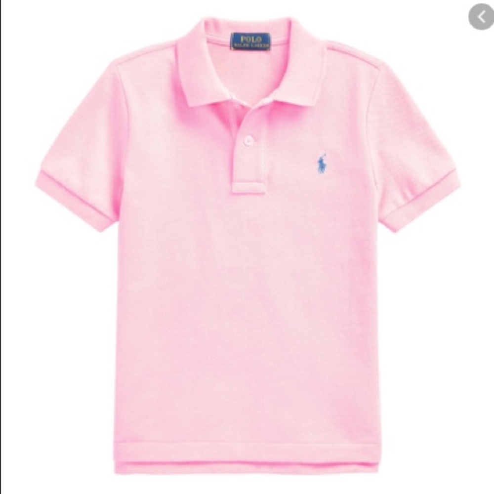 Pink Polo Shirt With Blue Embroidered Logo